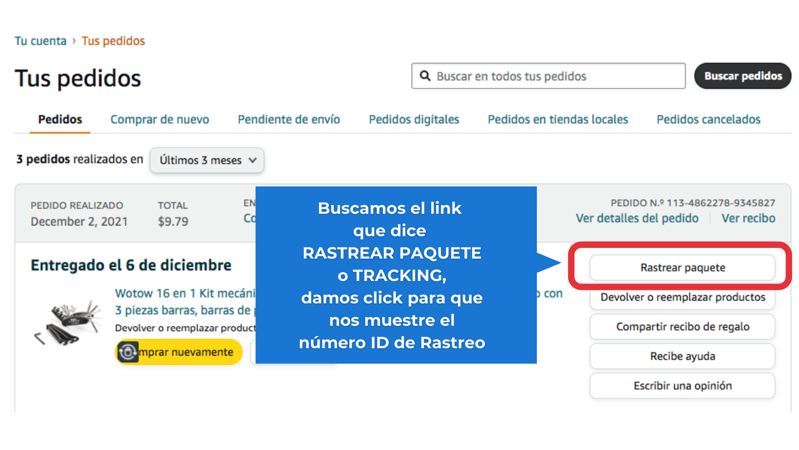 Opción de rastreo